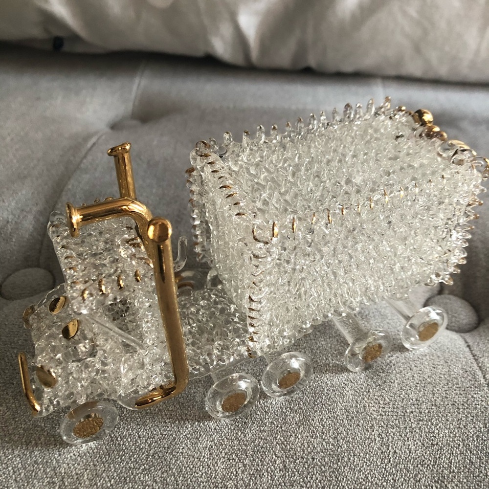 Clear Glass Truck Figurine with Gold Accents